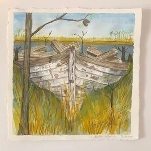 Watercolor by me 9”x9” North Carolina coast boat